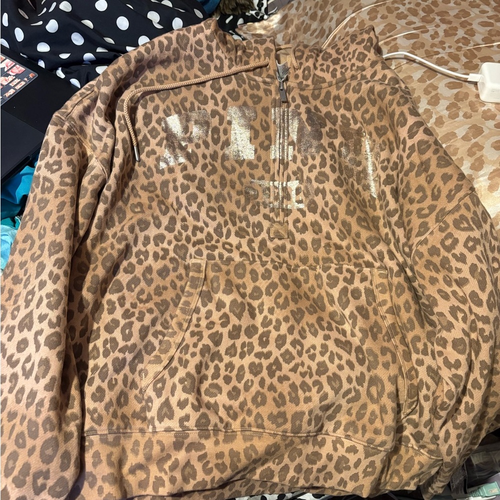 VS Pink Leopard Print Quarter Zip Jacket